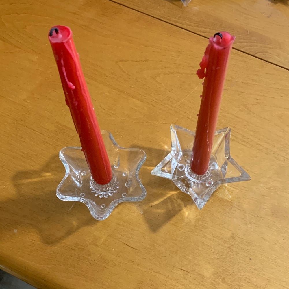 Mis (but) matching heavy glass candle holders vintage